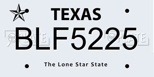 BLF5225 Texas License Plate