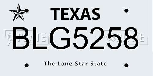 BLG5258 Texas License Plate