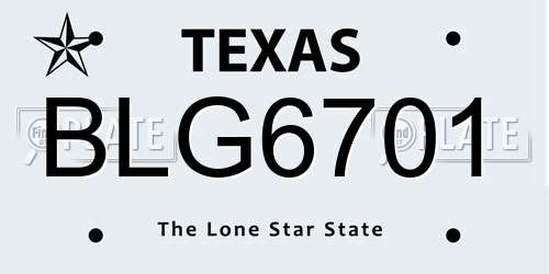 BLG6701 Texas License Plate