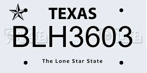 BLH3603 Texas License Plate