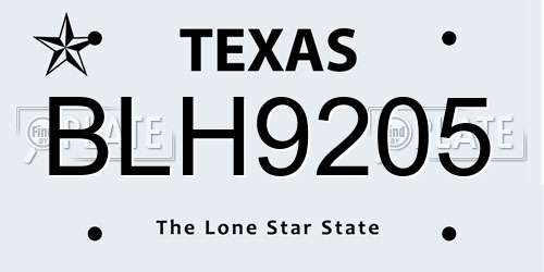 BLH9205 Texas License Plate