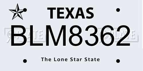 BLM8362 Texas License Plate