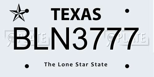 BLN3777 Texas License Plate