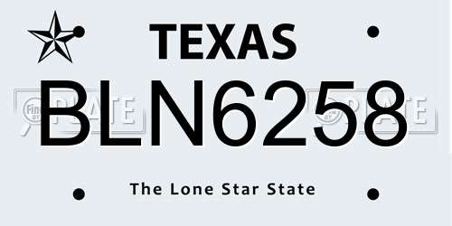 BLN6258 Texas License Plate