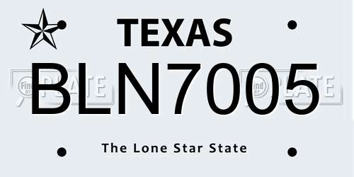 BLN7005 Texas License Plate