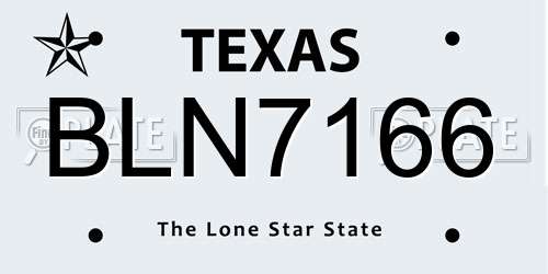 BLN7166 Texas License Plate