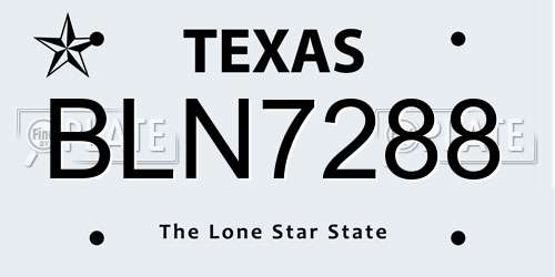 BLN7288 Texas License Plate