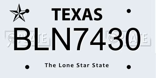 BLN7430 Texas License Plate