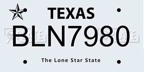 BLN7980 Texas License Plate