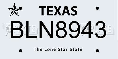 BLN8943 Texas License Plate