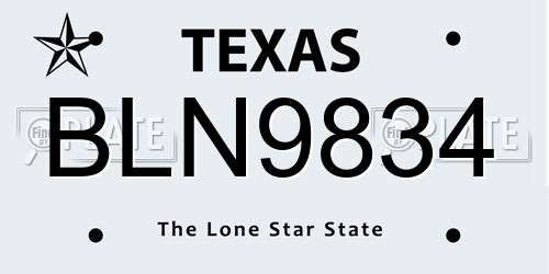 BLN9834 Texas License Plate