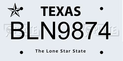 BLN9874 Texas License Plate