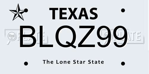 BLQZ99 Texas License Plate