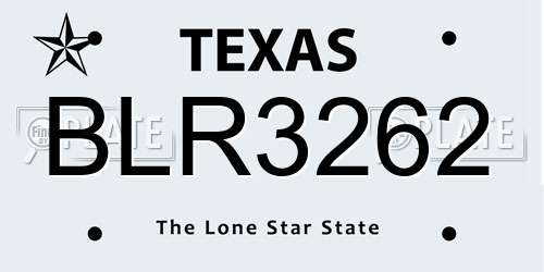 BLR3262 Texas License Plate