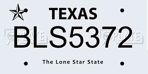 BLS5372 Texas License Plate