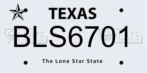 BLS6701 Texas License Plate