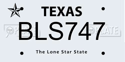 BLS747 Texas License Plate
