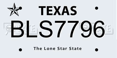 BLS7796 Texas License Plate