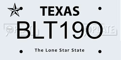 BLT19O Texas License Plate