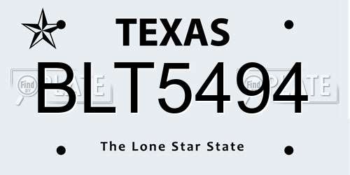 BLT5494 Texas License Plate