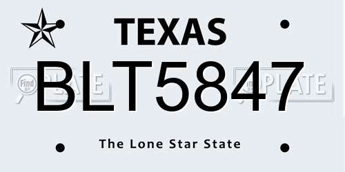 BLT5847 Texas License Plate