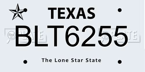BLT6255 Texas License Plate