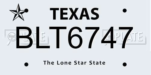 BLT6747 Texas License Plate