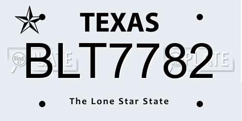 BLT7782 Texas License Plate