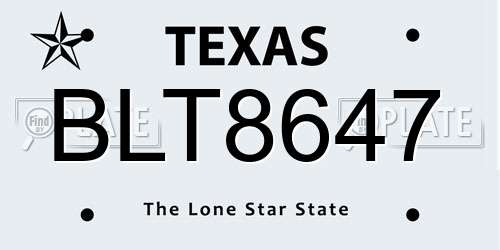 BLT8647 Texas License Plate