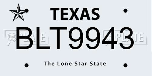 BLT9943 Texas License Plate
