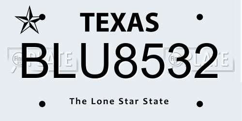 BLU8532 Texas License Plate