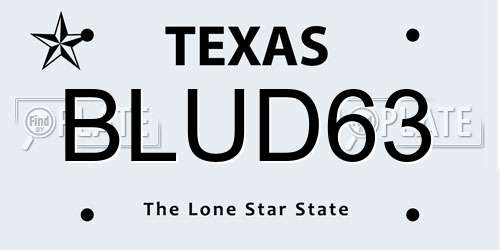 BLUD63 Texas License Plate