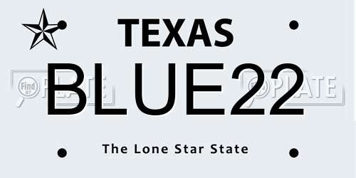 BLUE22 Texas License Plate