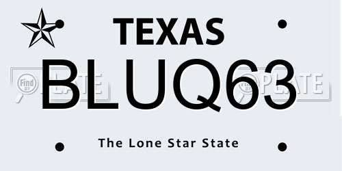 BLUQ63 Texas License Plate