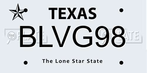 BLVG98 Texas License Plate