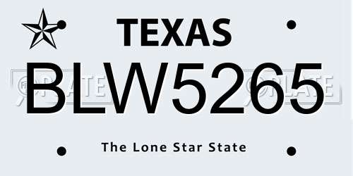 BLW5265 Texas License Plate