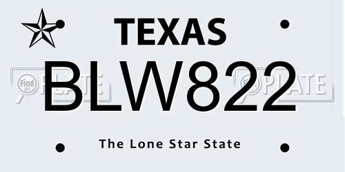 BLW822 Texas License Plate