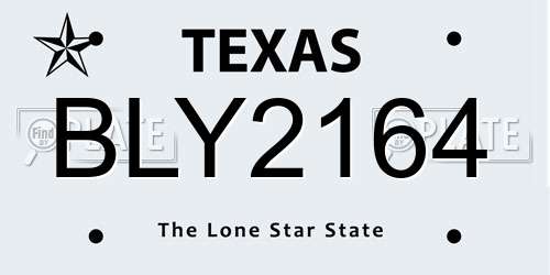 BLY2164 Texas License Plate