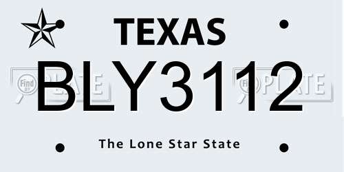 BLY3112 Texas License Plate