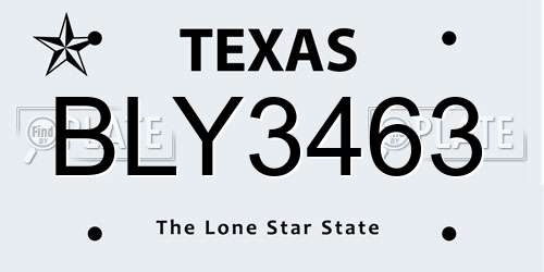 BLY3463 Texas License Plate