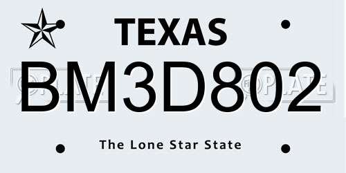 BM3D802 Texas License Plate