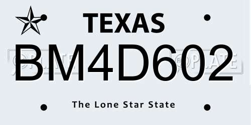 BM4D602 Texas License Plate