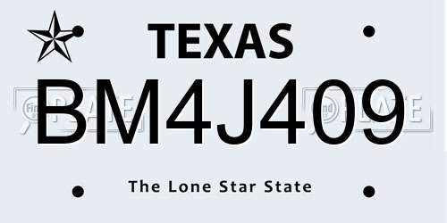 BM4J409 Texas License Plate