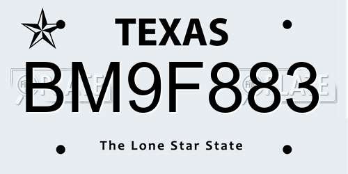 BM9F883 Texas License Plate