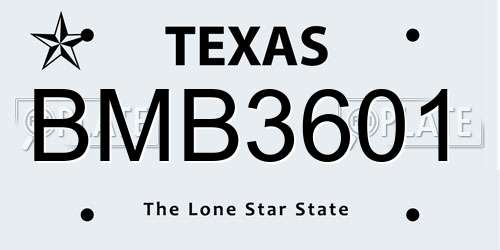 BMB3601 Texas License Plate