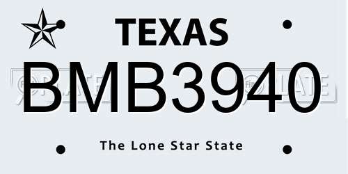 BMB3940 Texas License Plate