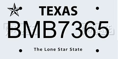 BMB7365 Texas License Plate