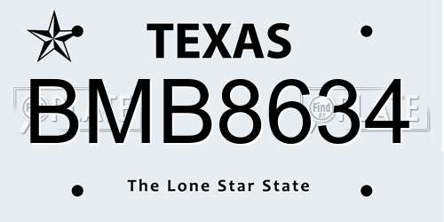 BMB8634 Texas License Plate