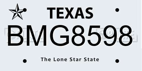 BMG8598 Texas License Plate