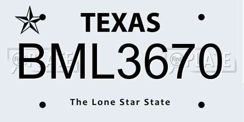 BML3670 Texas License Plate